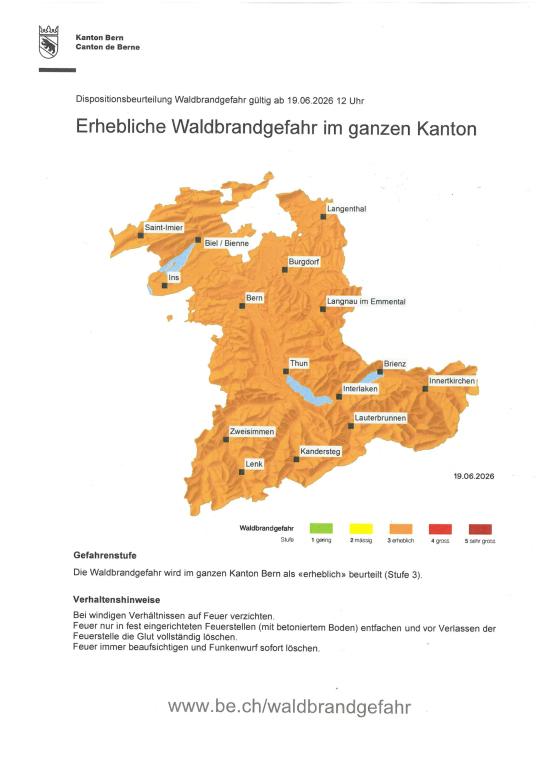 Erhebliche Waldbrandgefahr im Kanton Bern